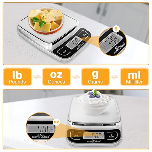 Easy@Home Digital Kitchen Scale Food Scale with High Precision to 0.04oz and 11 lbs Capacity, Digital Multifunction Measuring Scale, EKS-202