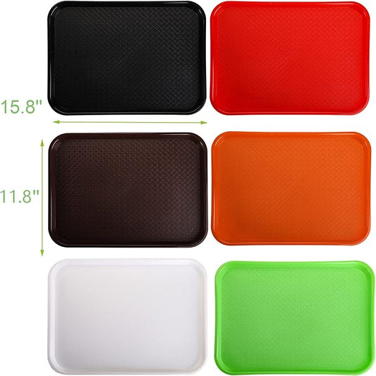 Yarlung 6 Pack Plastic Fast Food Trays, 16x12 Inches Restaurant Serving Trays Set for Coffee Table, Kitchen, Party, 6 Colors