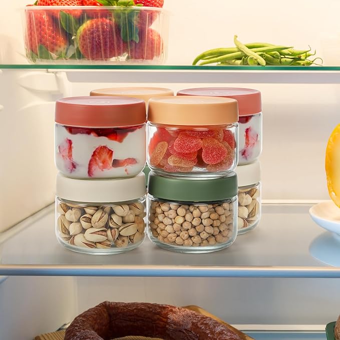 8 Pack Glass Jar with Airtight Lid, 10 oz Overnight Oats Container, Clear Food Yogurt Container to Go, Leak Proof Glass Candy Canning Jars for Food Prep, Spice, Snacks, Jam, Beans, Kitchen