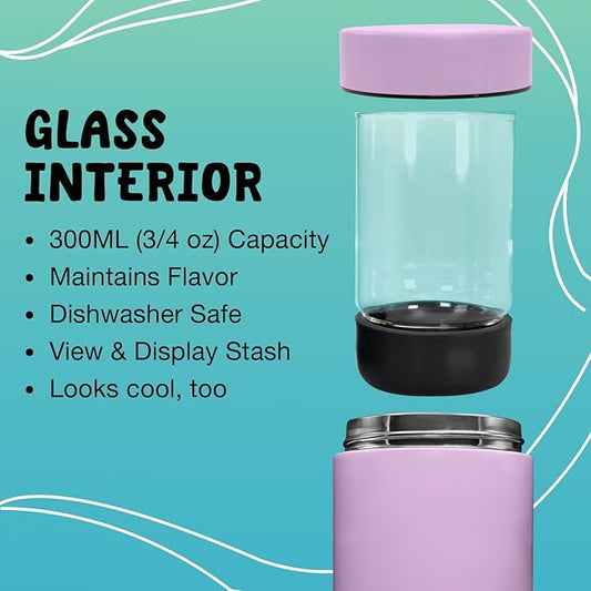 Airtight Storage Container - Vacuum Sealed Insulated w Nested Glass Jar - UV Protection, Temperature Controlled Stainless - Stays Fresh - Whiteboard Finish w Marker Included - 300 ml (3/4 Oz)