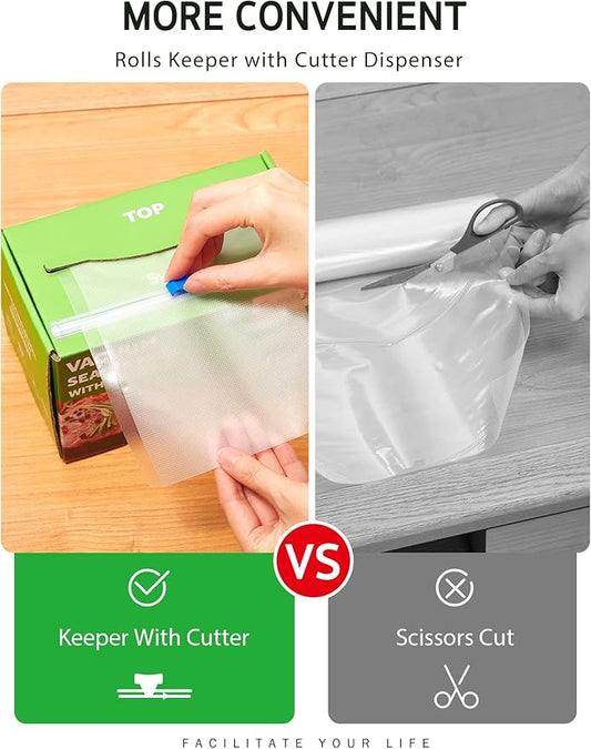 Syntus 6" x 100' Food Vacuum Seal Roll Keeper with Cutter Dispenser, Commercial Grade Vacuum Sealer Bag Rolls, BPA Free Food Vac Bags, Ideal for Storage, Meal Prep and Sous Vide