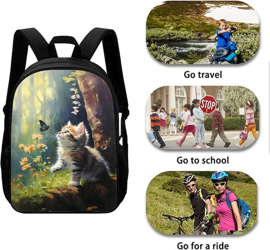 Dolyues Cat Pattern Kids Backpack with Insulated Lunch Box Pen Case Set Kindergarten Elementary Middle School Book Bag for Teen Girls Children Students Cute
