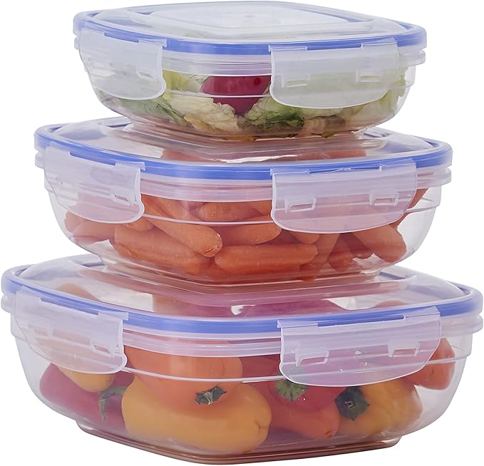 Superio Plastic Food Storage Container Set, BPA Free, Sealed Containers with Airtight Lids for Pnatry, Cupboard, and Fridge- Microwave and Dishwasher Safe (10) (6 Pack)