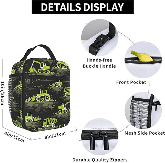 Insulated Lunch Box for Boys Men Tractor Lunch Box for Work,Picnic,School,Travel,Hiking, Beach or Fishing Polyester Tractor Lunch Bag