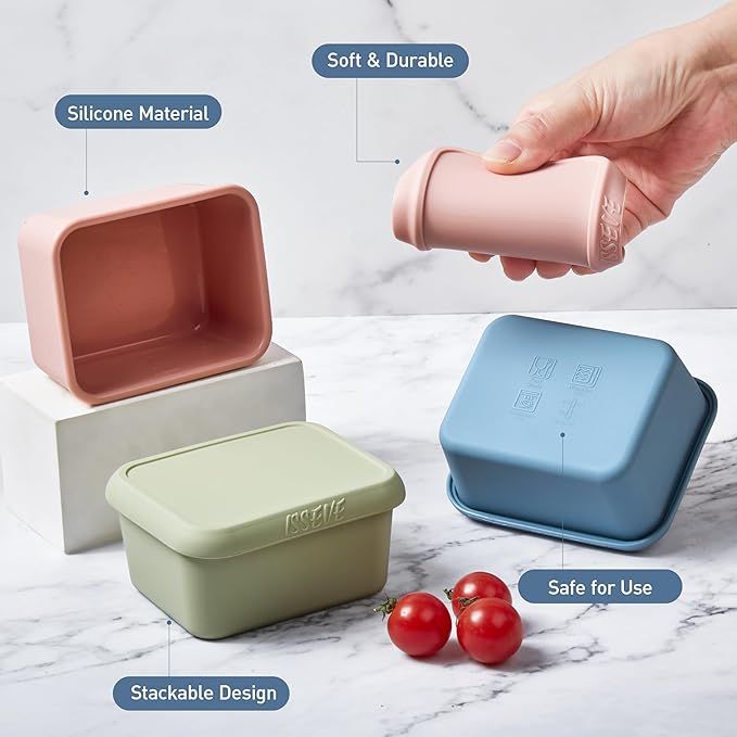 ISSEVE 8oz Silicone Snack Containers for Kids, 1 Cup Reusable Small Containers with Lids, Leak Proof Silicone Food Storage Containers, Kids Lunch Box for Daycare, School, Travel (8)
