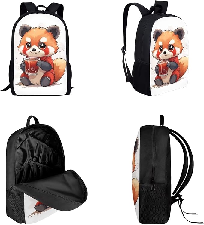 Dolyues Cute Raccoon Girls 3-Piece Backpack Set: 17 Inch School Bag, Double-Shoulder Lunch Pack & Pencil Pouch - Lightweight & Waterproof for Ages 6-12