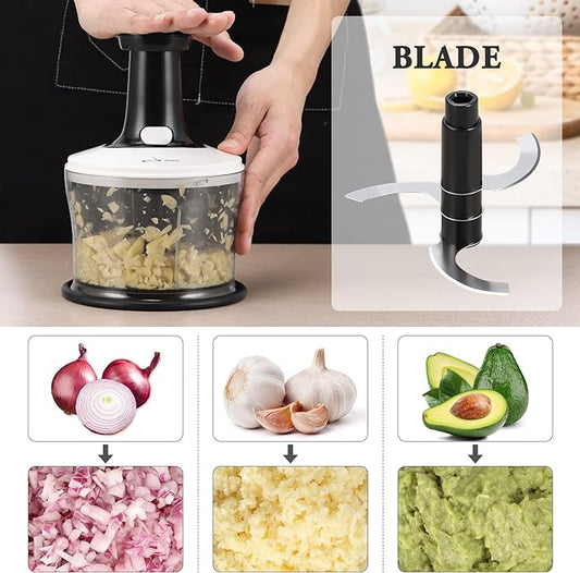 Smile mom Vegetable Chopper Food Chopper, Quick Hand Press Chopper Dicer, Pro Food Cutter, Easy to Chop Vegetables, Fruits, Herbs, Salsa, Puree, Pesto, ABS Food Grade Material 1.2L White