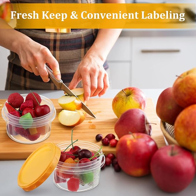 Sieral 36 Pack 8 oz/ 250 ml Freezer Containers with Lids Plastic Twist Top Deli Jars Reusable Freezer Storage Containers for Food Round Wide Mouth Lunch Snacks(Red, Green, Yellow)