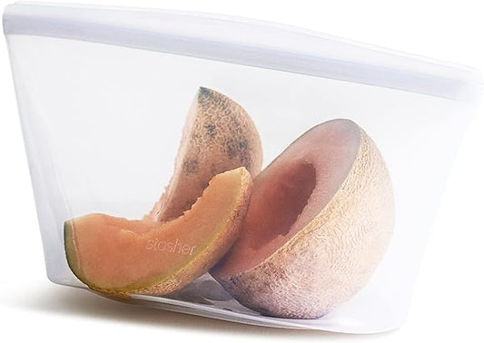Stasher Reusable Silicone Storage Bag, Food Storage Container, Microwave and Dishwasher Safe, Leak-free, 8 Cup & Reusable Silicone Storage Bag, Food Storage Container, Microwave