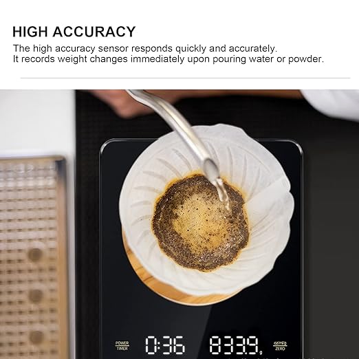 Coffee Scale with Timer, 0.1g High Precision 3 Units Pour Over Drip Espresso Scale, 5.8 x 5in Rechargeable Kitchen Scale with LCD Backlight Display for Home Weigh Jewelry Vegetables