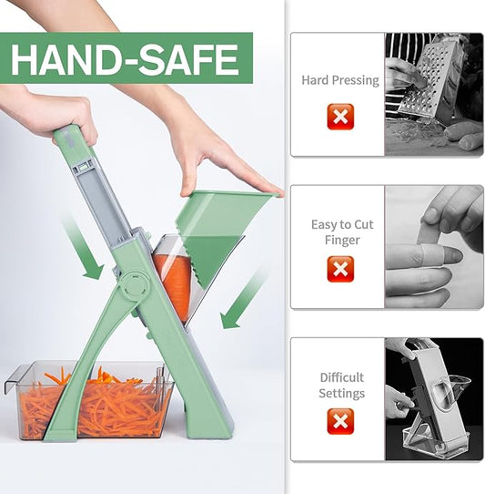 Upgrade Safe Mandoline Slicer Plus, Vegetable Potato Slice and Food Chopper Adjustable Thickness French Fries Cutter, Kitchen Chopping Artifact (Green)