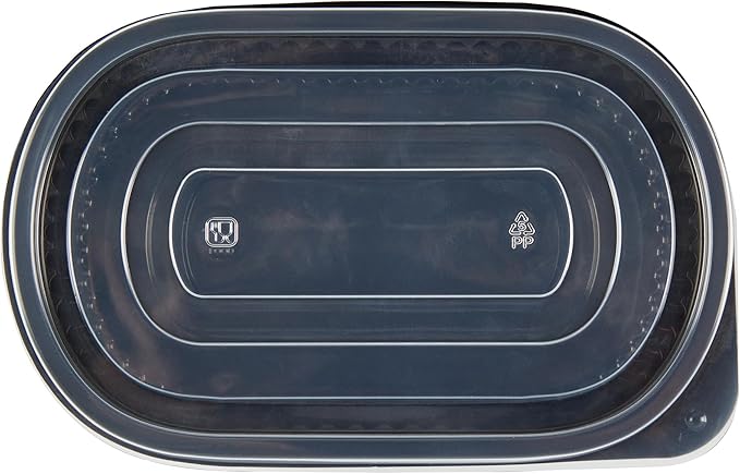 RW Base 25 Ounce Meal Prep Containers, 50 Microwavable To Go Containers With Lids - Disposable, Freezable, Black Plastic Oval Food Containers, Pack Hot And Cold Food, For Takeaway - Restaurantware