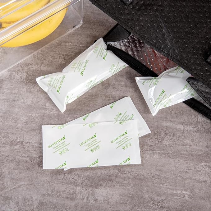 Restaurantware Delivery Tek 7.9 x 3.7 Inch Shipping Ice Packs 100 Durable Cold Packs - Easy-To-Use Design Leakproof Plastic Dry Ice Packs Reusable For Frozen Meat Vegetables or Beverages