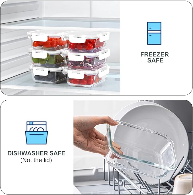 10 Packs 22 oz Glass Meal Prep Containers, Glass Food Storage Containers with Lids, Airtight Lunch Boxes BPA Free, Microwave and Freezer Safe, White