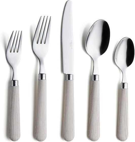 ANNOVA Silverware Set 20 Pieces Stainless Steel Cutlery Color Handle Flatware - 4 x Dinner Knife; 4 x Dinner Fork; 4 x Salad fork; 4 x Dinner Spoon; 4 x Dessert Spoon (Wood)