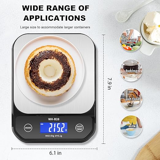 IPX7 Waterproof Food Scale Digital Weight Grams and Oz, 11lb/0.01oz High Precision Kitchen Scales Digital Weight for Cooking, Baking, USB Rechargeable, Stainless Steel Platform Best Gift