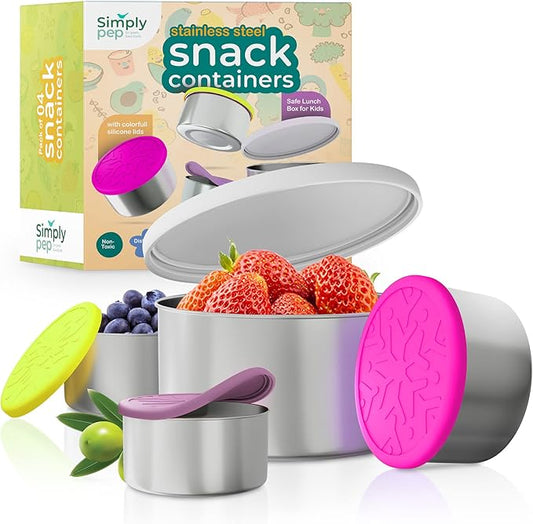 Stainless Steel Container with lids Kids Lunch Box- Set of 4 Stainless Steel Snack Containers Dip Containers For Lunches Metal Kids Lunch Box Container