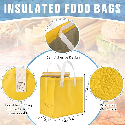 Kacctyen 100 Pcs Insulated Take Out Bags Bulk 10.2 x 6.7 x 10.2 in Thermal Insulation Food Bag for Coffee, Milk Tea, Hot Cold Food, Delivery Cooler for Catering Restaurant Grocery Picnic (Multicolor)