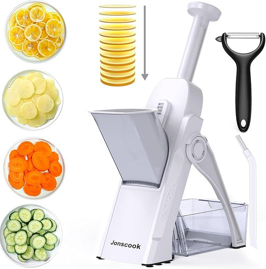 Safe Mandoline Slicer for Kitchen, Adjustable Thickness 0.1-8 mm, Professional Vegetable Slicer, Potato Slicer, Food Chopper French Fry Cutte, Mandolin, Slicer Vegetable Cutter (just Slice, White)
