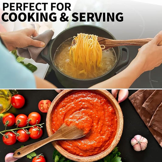 7 Pcs Natural Sheesham Wooden Kitchen Utensil Set with Spoon Rest - Smooth Finish & Soft Comfort-Grip Wood Spoons for Cooking - Nonstick Serving Cookware Kitchen Gift Set - 35.56 Cm
