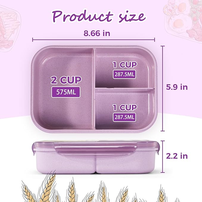 MISS BIG Lunch Box Kids,Ideal Leak Proof Lunch Containers, Mom’s Choice No BPAs and No Chemical Dyes Bento Box for Kids,Microwave and Dishwasher Safe Lunch Box (Purple M)