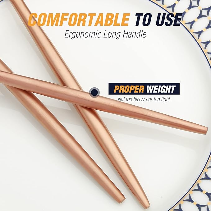 Matte Rose Gold Silverware Set, 20 Piece Stainless Steel Flatware Set Service for 4, Matte Rose Gold Cutlery Set, Include Knives/Forks/Spoons, Dishwasher Safe