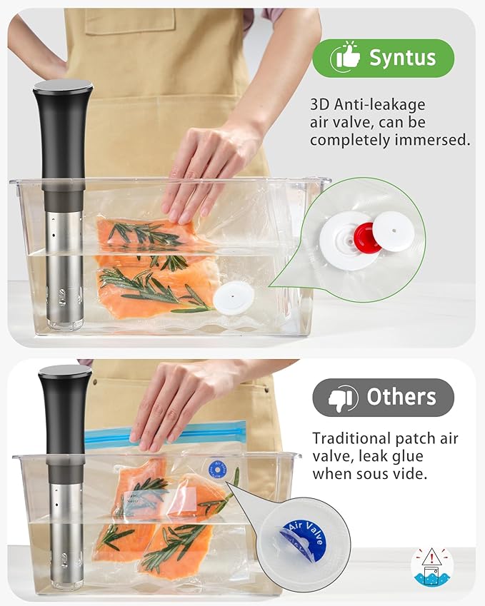 [2025 Upgraded] Syntus Vacuum Sealer Bags for Food, 10 Pcs Medium Size 10" x 13.8" Food Storage Bags for Sous Vide Cooking Microwave Heating, Air Valve Zipper Bags & Zip Clips
