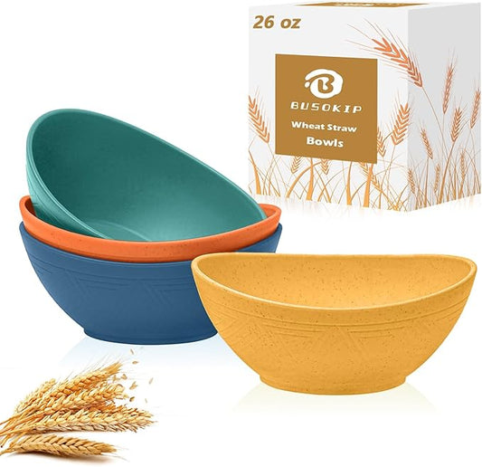 Wheat Straw Bowl Reusable Bowls Set 26 OZ, Unbreakable Cereal Bowl 4 Pack, Bowls for Kitchen, Microwave Safe Bowls, Serving Bowls Set for Cereal, Salad, Oatmeal, Soup (Matte Multi)