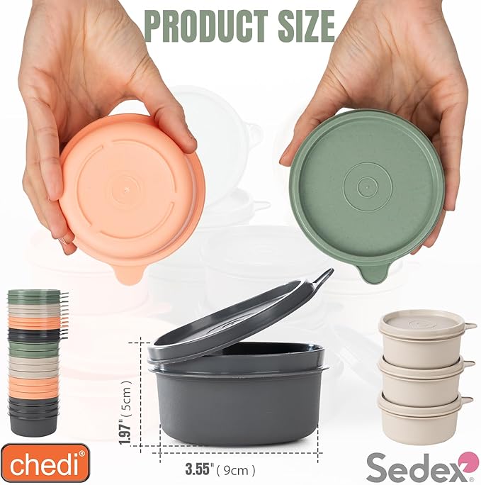 chedi 9 oz Small Round Food Storage Containers with Lids Set of 12 (24 Pieces), Airtight Leakproof Reusable BPA-Free Plastic, Snack & Meal Prep Bowls, Portable Bento Box for Kitchen, Picnic, Office