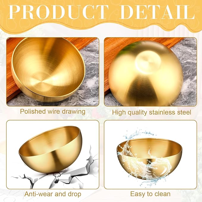 Nuogo 10 Pcs Stainless Steel Gold Mixing Bowls Gold Esthetician Bowls for Wedding Party 4th of July Baking Prepping Serving Facial Food Salad Fruit Snack Soup Cereal (5.9 Inch)