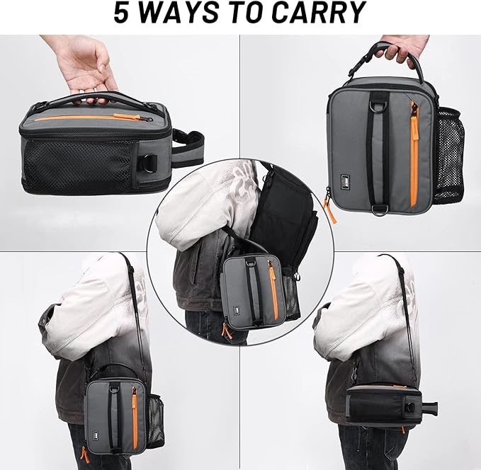 MIER Expandable Lunch Bag Insulated Lunch Box for Men to Work Travel Portable Lunchbox Bags with Shoulder Strap and Water Bottle Holder(Grey/Orange)