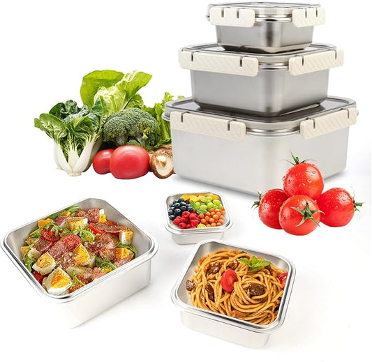 3PCS Stainless Steel Food Storage Containers with Lids Airtight Reusable Meal Prep Containers with Handle Date Tracker, Leftover Lunch Box Containers Dishwasher Oven/Freezer Safe Except Lid