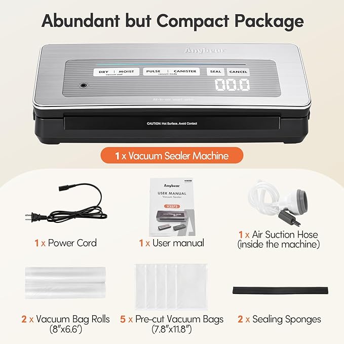 Vacuum Sealer Machine, 90Kpa Powerful Vacuum Sealer Machine for Food Storage, Multi-Functional Food Sealer with Vacuum Bags & 2 Roll Bags Build-in Cutter-Digital Countdown Display (Silver)