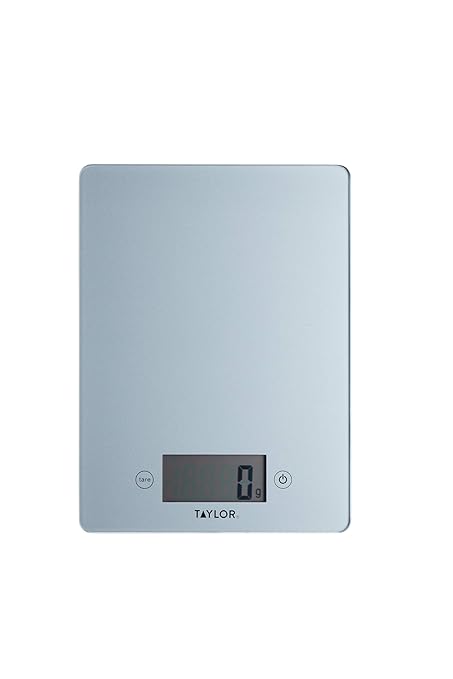Taylor Pro Digital Kitchen Food Scales with Ultra Thin Design, Compact Professional Standard Tare Feature with Precision Accuracy, Pewter Glass, Weighs 5 kg Capacity