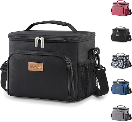 Lifewit Reusable Insulated Lunch Bag for Men, Lunch Box Women, Portable Cooler Freezable Soft Lunchbox Leakproof with Adjustable Shoulder Strap for Adult for Work Picnic or Travel, Black 9L