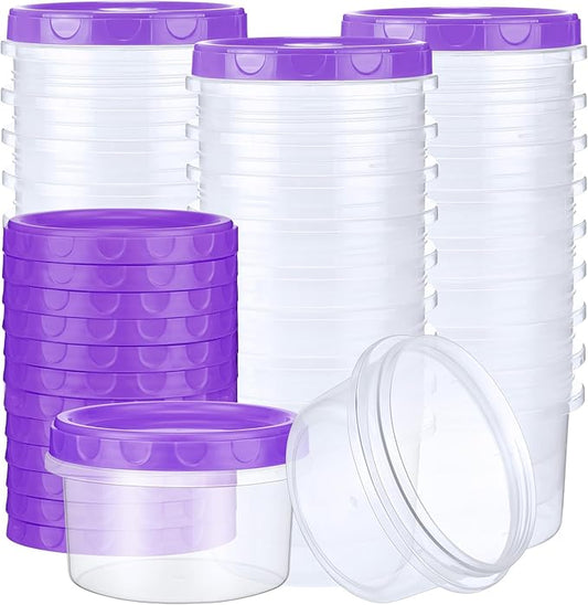 Sieral 36 Pack 8 oz/ 250 ml Freezer Containers with Lids Plastic Twist Top Deli Jars Reusable Freezer Storage Containers for Food Round Wide Mouth Lunch Snacks(Purple)