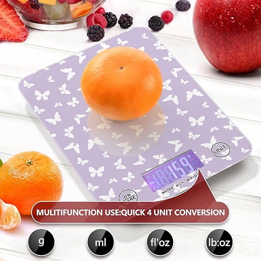 Food Scale Kitchen Scale for Baking Cooking Digital Food Weighing Measuring Scale Small Waterproof Electric Food Scale Purple Butterfly