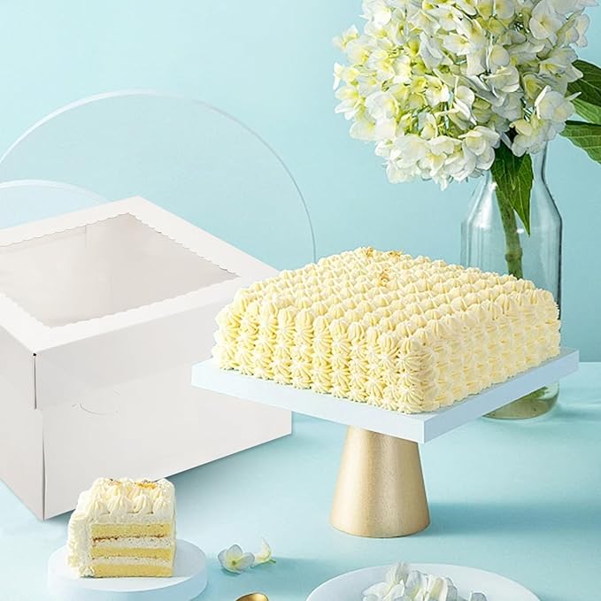 RHBLME 20 PCS Cake Box, 12 Inch Cake Boxes, 12x12x8 Inch Large Bakery Boxes with Window, White Cake Boxes for Father's Day, Birthday Party, Pastries, Desserts, Pie, Mother's Day, etc