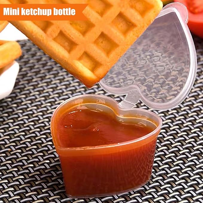 50 Sets 1 2/3 oz Heart Shaped Jello Shot Cups with Lids, Small Condiment Containers, Disposable Portion Cups, Plastic Souffle Cup, Mini Sample Tasting Cups, Dipping Sauce Cup To Go Bowls, Clear