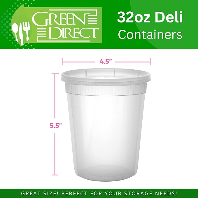 Deli Containers with Lids 32 oz. 40 Pack Disposable Clear Lunch Containers Leakproof, Plastic Round Food Storage Containers, Freezer Containers for Food