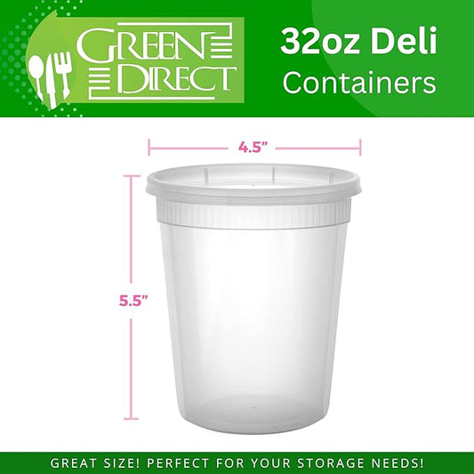 Deli Containers with Lids 32 oz. 40 Pack Disposable Clear Lunch Containers Leakproof, Plastic Round Food Storage Containers, Freezer Containers for Food