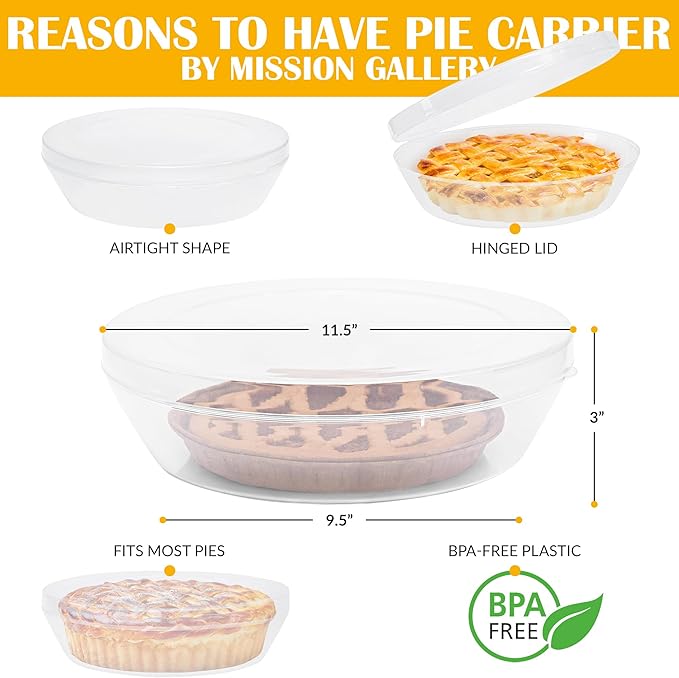 Pie Carrier with Airtight Lid - BPA Free Pie Storage Container with Cover - Transport Keeper for Most Bakery - Plastic Pie Dish Holder