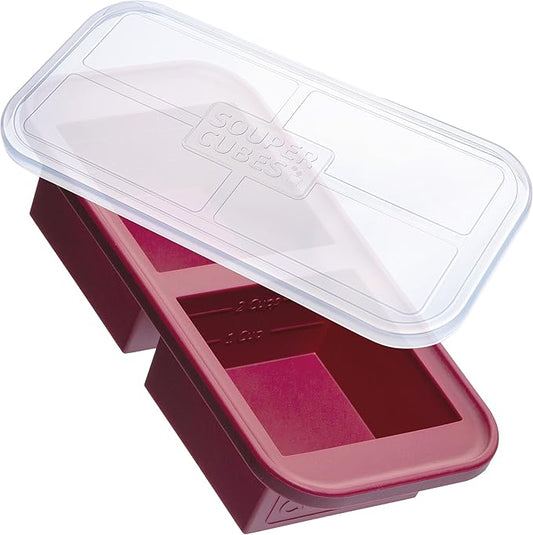 Souper Cubes 2 Cup Silicone Freezer Tray with Lid, Perfect for Storing Lasagna, Leftovers, Sauces, Portioned Meals and More, Silicone Freezer Mold for Meal Prepping - Cranberry - 1-Pack