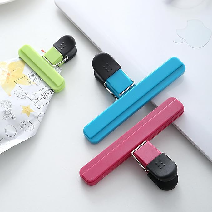 6 Inch Large Chip Bag Clips 6 Pack Assorted Sizes Food Bag Clips Plastic Heavy Seal Grip, 3 Colors (L)