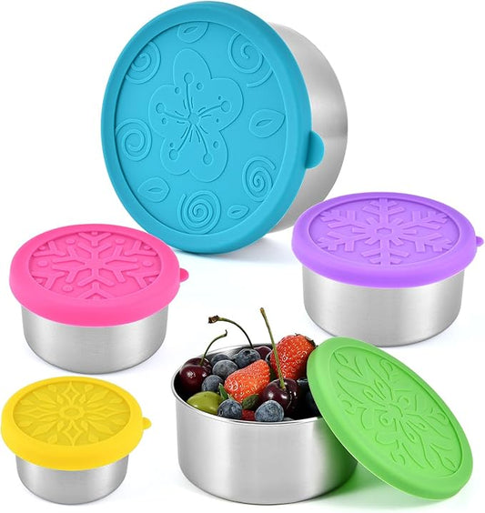 UPTRUST Stainless Steel Containers with Lids, 5-Pack Stackable Snack Containers, Nesting Snack and Dip Containers (5-Pack: 3oz, 6oz, 13oz, 21oz, 32oz)