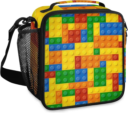 Lunch Bag Colorful Building Blocks Personalized Insulated Lunch Bag Reusable Lunch Box Picnic Travel Lunch Tote Bag Snack Bag