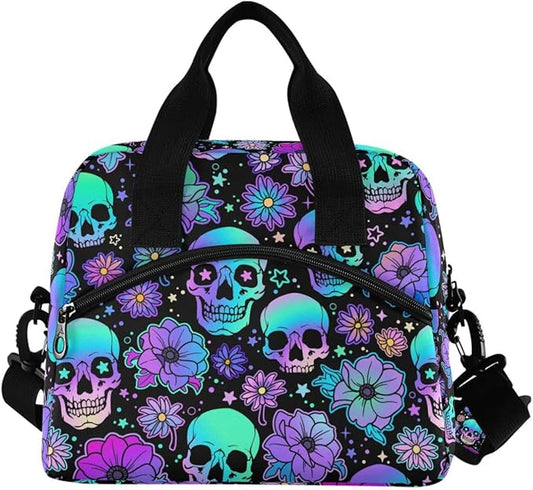 MNSRUU Insulated Lunch Bag Funny Skulls Lunch Box Women Lunch Tote Men Lunch Cooler Bag Reusable Leakproof Lunch Bag with Adjustable Shoulder Strap For Work School