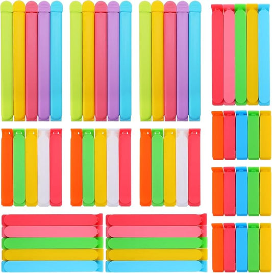 60 PCS 4 Sizes Chip Clips - Plastic Food Bag Storage Clips Bread Clamp Sealer for Home Kitchen Food Fresh Keeping (6.3 in, 5 in, 3.5 in, 2.3 in)