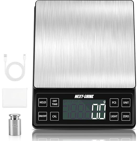 NEXT-SHINE Kitchen Food Scale - 11lb/5kg, Rechargeable Digital Grams and Ounces for Cooking, Baking, Meal Prep, 0.1g/0.01oz Precise Graduation, 304 Stainless Steel Platform LCD Display