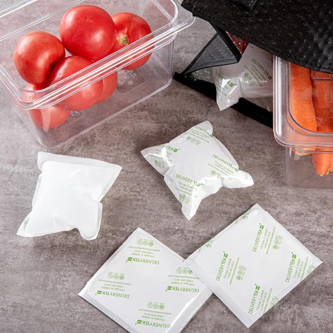 Restaurantware Delivery Tek 5.1 x 4.5 Inch Shipping Ice Packs 100 Durable Cold Packs - Easy-To-Use Design Leakproof Plastic Dry Ice Packs Reusable For Frozen Meat Vegetables or Beverages